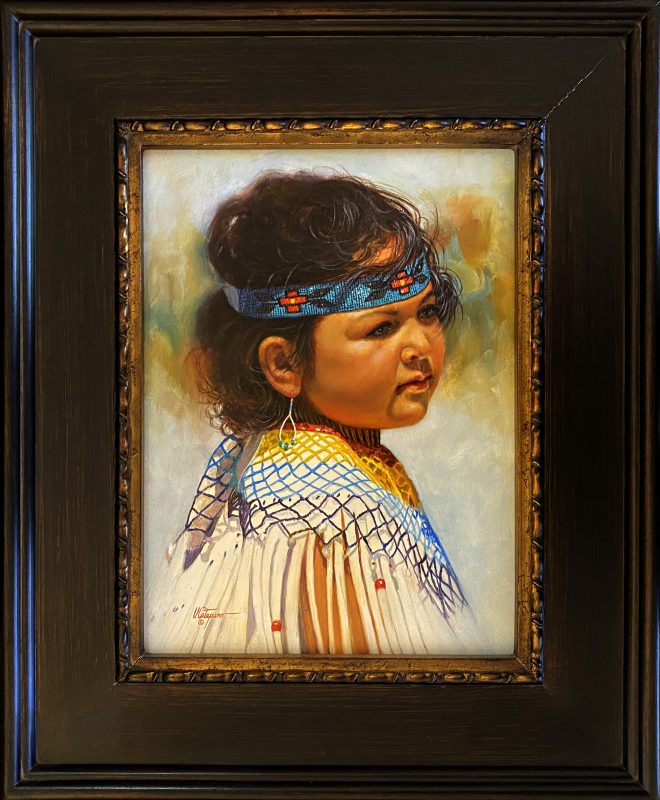 Vicki Catapano Between The Winds Native American Indian girl woman female celebration dress western oil painting framed