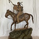 Bill Nebeker Warrior's Challenge Native American Indian warrior horse spear shield western bronze sculpture