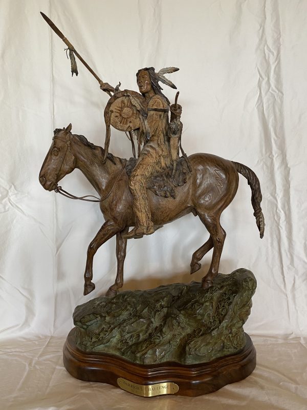 Bill Nebeker Warrior's Challenge Native American Indian warrior  horse spear shield western bronze sculpture