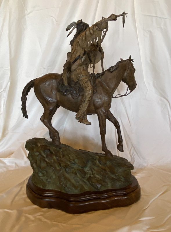 Bill Nebeker Warrior's Challenge Native American Indian warrior  horse spear shield western bronze sculpture back