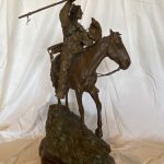 Bill Nebeker Warrior's Challenge Native American Indian warrior horse spear shield western bronze sculpture side