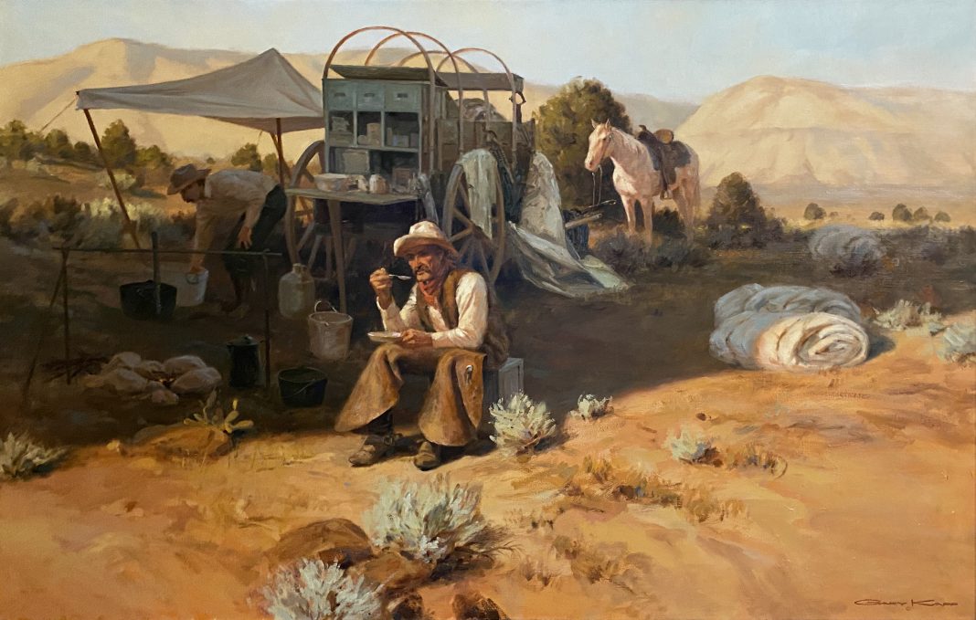 Gary Kapp Cowboy and Chuckwagon horse ranch farm western oil painting