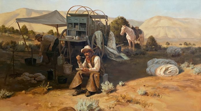 Gary Kapp Cowboy and Chuckwagon horse ranch farm western oil painting