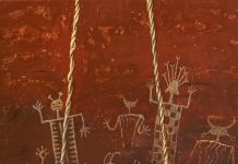Lisa Danielle Kachina Chorus Line Native American pottery Sikyatki western oil painting