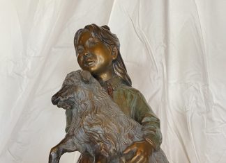 Susan Kliewer Maggie's Farm Native American girl woman goat sheep animal western bronze sculpture close up