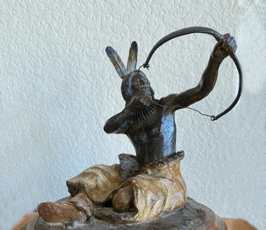 Bill Nebeker I Will Tell Of The Hunt Native American Indian body arrow hunter western bronze sculpture