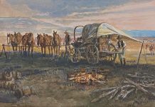 Dave Powell Cow Camp Cook horses chuck wagon cook campfire coffee brewing ranch farm western watercolor painting