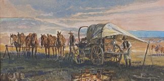Dave Powell Cow Camp Cook horses chuck wagon cook campfire coffee brewing ranch farm western watercolor painting