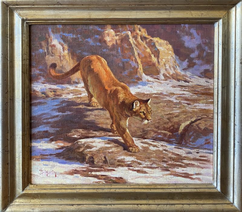 Dwayne Harty Descending Cougar wildlife landscape oil painting mountain lion cat framed