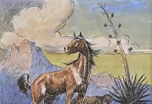 Johnny Hampton Mustangs horses equine desert mountain wild free horse western pen watercolor painting
