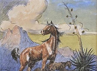 Johnny Hampton Mustangs horses equine desert mountain wild free horse western pen watercolor painting