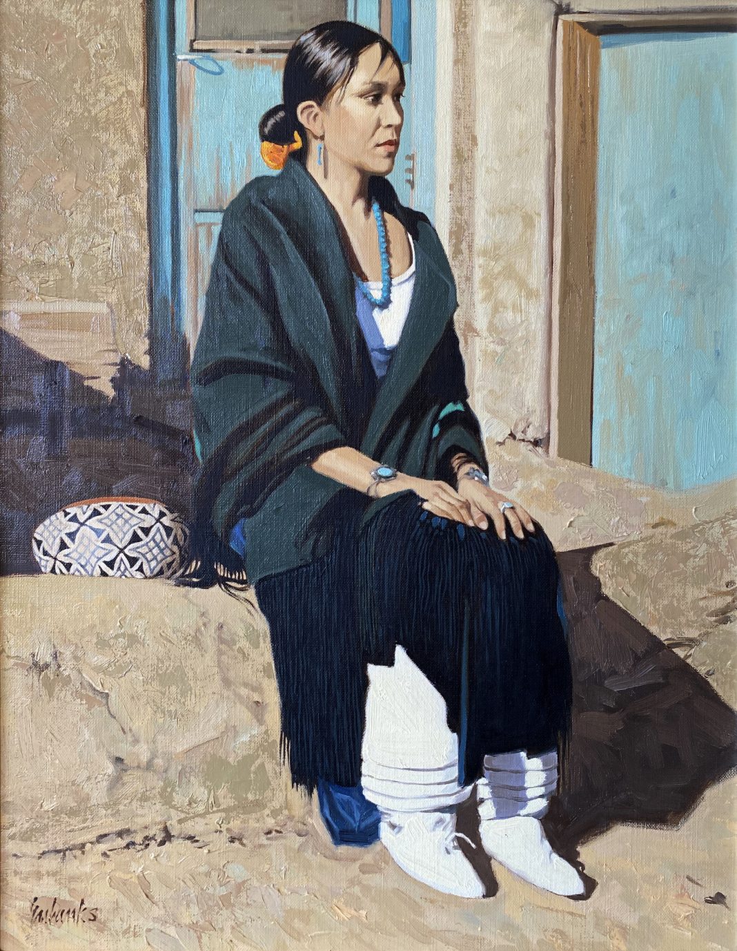 Tony Eubanks Pueblo Princess woman girl female portrait figurative Native American Indian woman western oil painting