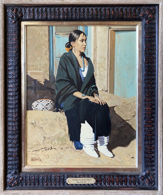 Tony Eubanks Pueblo Princess woman girl female portrait figurative Native American Indian woman western oil painting framed