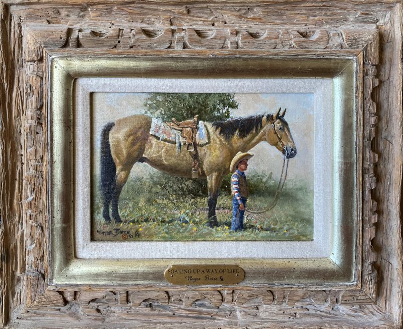 Wayne Baize Soaking Up A Way Of Life saddled horse boy cowboy ranch farm western oil painting framed