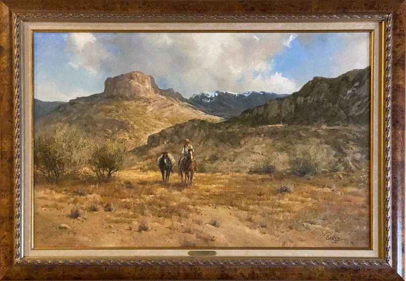 B.R. Garvin Barbara The Intruder cowboy horse western oil painting framed