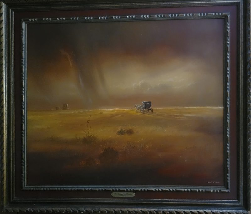 Carl J. Smith The Drought Has Broken rain clouds western landscape western oil painting covered wagon farm house framed