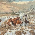 David Sanders "Longhorn" pastel western painting snow landscape