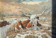 David Sanders "Longhorn" pastel western painting snow landscape
