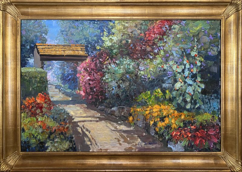 Kent Wallis Through The Garden flowers trail path house oil painting framed