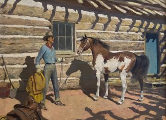 Robert Amick A New Mount cowboy paint horse western oil painting