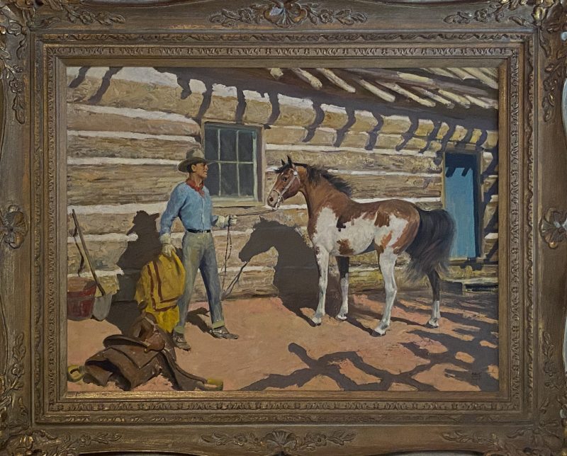 Robert Amick A New Mount cowboy paint horse western oil painting framed