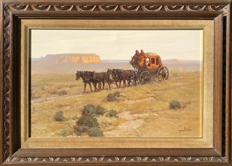 Robert Pummill Stage To Moab western oil painting cowboy stage coach horses landscape framed
