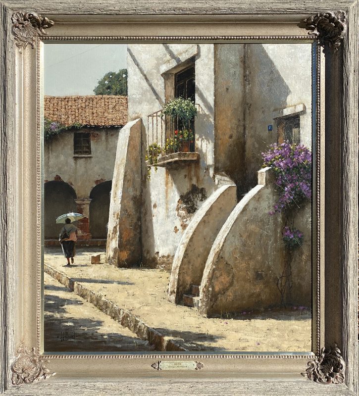 George Hallmark Sieta architecture architectural building stucco Mexico adobe western oil painting framed