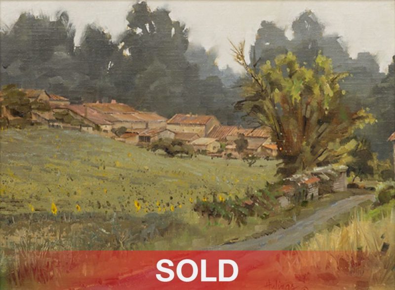 Clark Hulings Village With Sunflowers Ireland Irish Europe European landscape oil painting sold