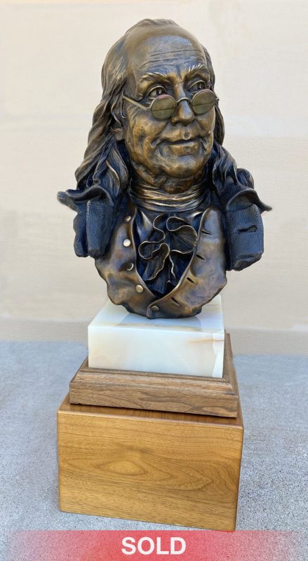 George Lundeen Ben Franklin Bust portrait historical figure America founding father western bronze sculpture sold