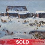 James Boren Snow On The Prairie ranch cabin farm western oil painting sold