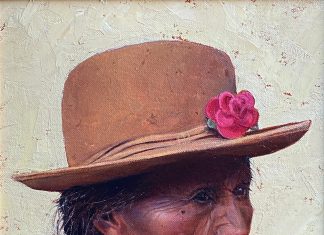 John Fawcett Eyes Of The Past Native American Indian woman blanket hat rose western oil painting