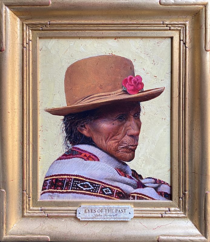 John Fawcett Eyes Of The Past Native American Indian woman blanket hat rose western oil painting framed