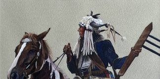 John Fawcett Vigilante Native American Indian horse western watercolor painting