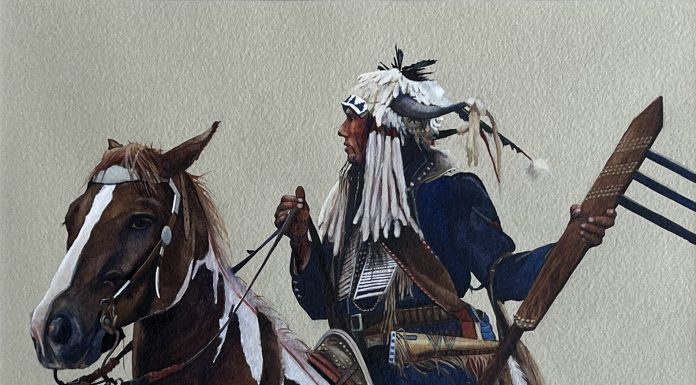 John Fawcett Vigilante Native American Indian horse western watercolor painting