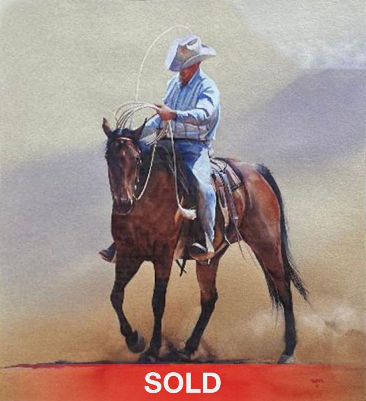 John Fawcett Windin' Up cowboy horse farm ranch western watercolor painting sold