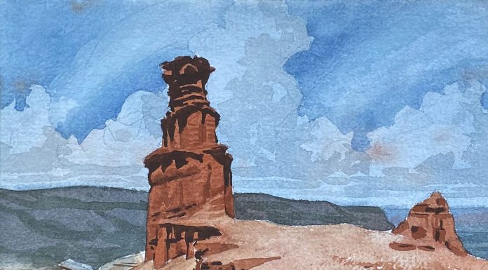 Nancy Boren Palo Duro western landscape rocks clouds watercolor painting