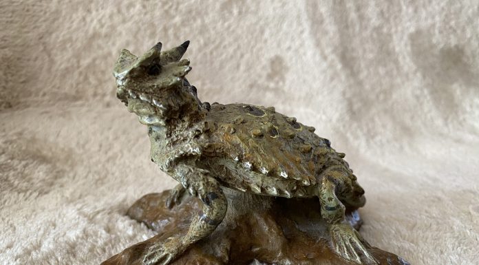 R. Thompson Horny Toad wildlife bronze sculpture