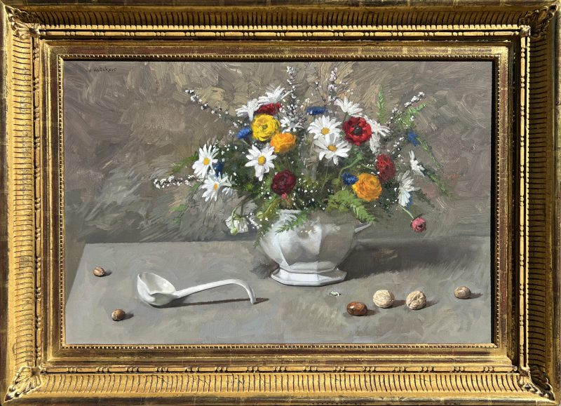 William Whitaker Still Life flowers floral daisy rose ladel walnut stillife oil painting framed