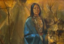 William Whitaker Comanche Camp Native American Indian female portrait western oil painting