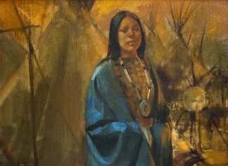 William Whitaker Comanche Camp Native American Indian female portrait western oil painting
