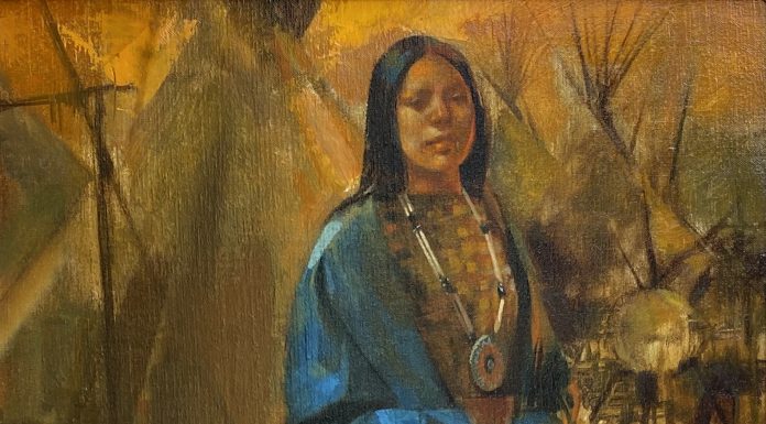 William Whitaker Comanche Camp Native American Indian female portrait western oil painting