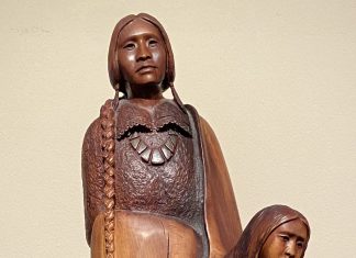 Bob Boomer Two Woman Native American Indian woman women squaw manzanita wood western sculpture close up