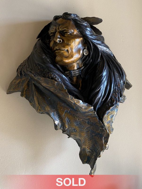 Dan Garrett Chief Native American Indian warrior man western bronze sculpture wall art