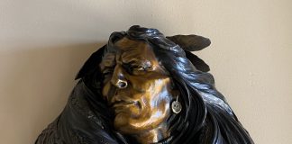 Dan Garrett Chief Native American Indian wall mount relief bronze western sculpture warrior
