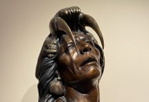 Dan Garrett Primal Prayer Native American Indian warrior man western bronze sculpture bust close up