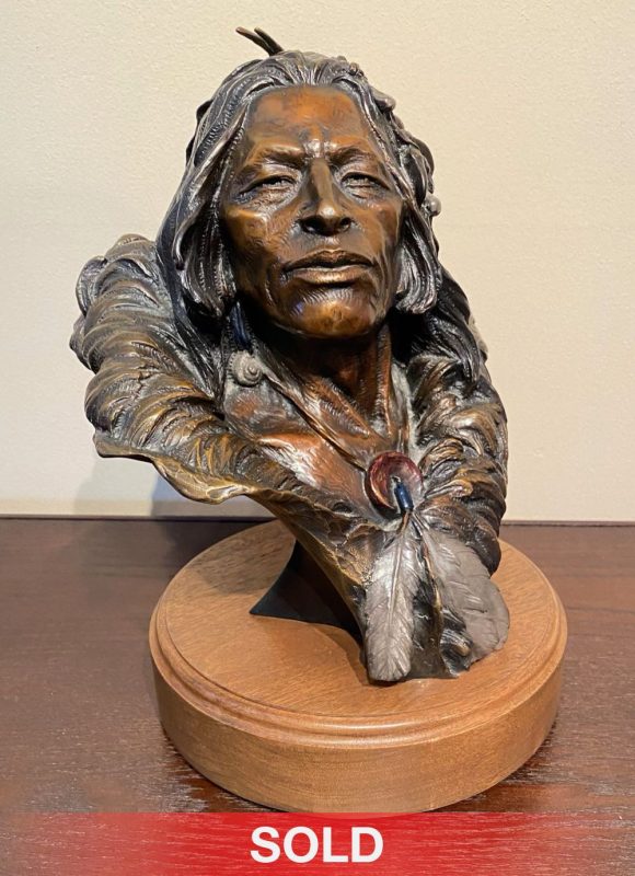 Dan Garrett Shoshone Native American Indian Warrior Scout Proud male portrait bust western bronze sculpture sold