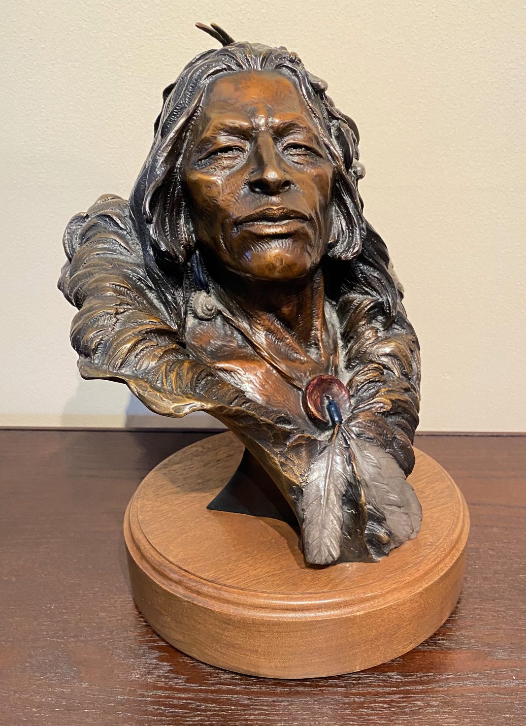 Dan Garrett Shoshone Native American Indian Warrior Scout Proud male portrait bust western bronze sculpture