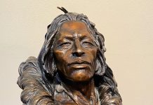 Dan Garrett Shoshone Native American Indian Warrior Scout Proud male portrait bust western bronze sculpture