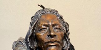 Dan Garrett Shoshone Native American Indian Warrior Scout Proud male portrait bust western bronze sculpture
