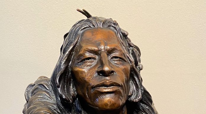 Dan Garrett Shoshone Native American Indian Warrior Scout Proud male portrait bust western bronze sculpture